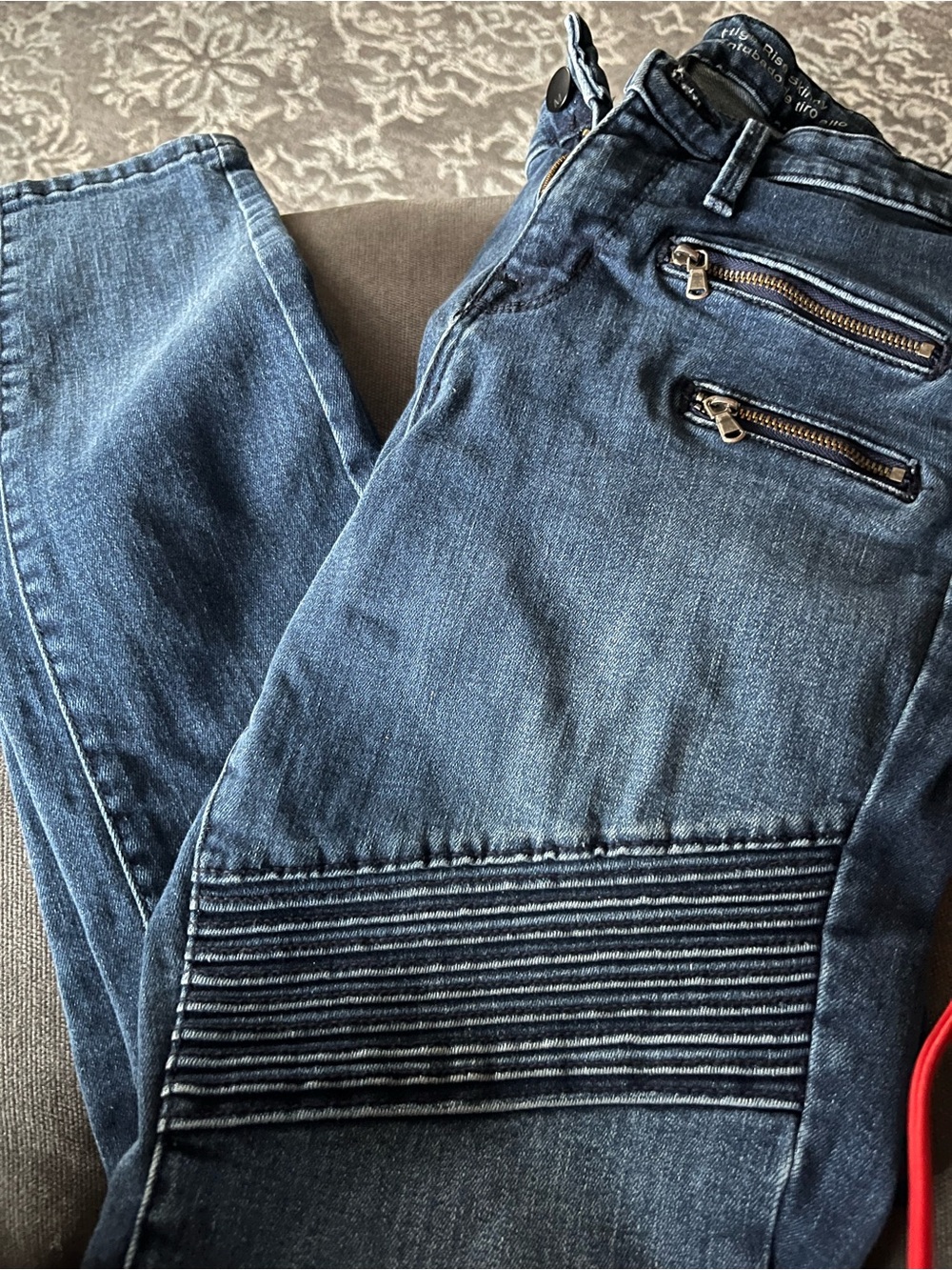 Power Stretch Moto-Style Jeans with Zip Pockets